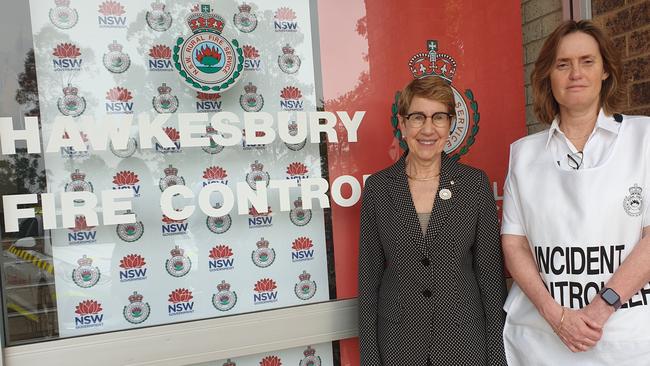 Incident controller for the Gospers Mountain fire Superintendent Karen Hodges with NSW Governor Margaret Beazley during her visit to the region on Wednesday. Picture: Isabell Petrinic