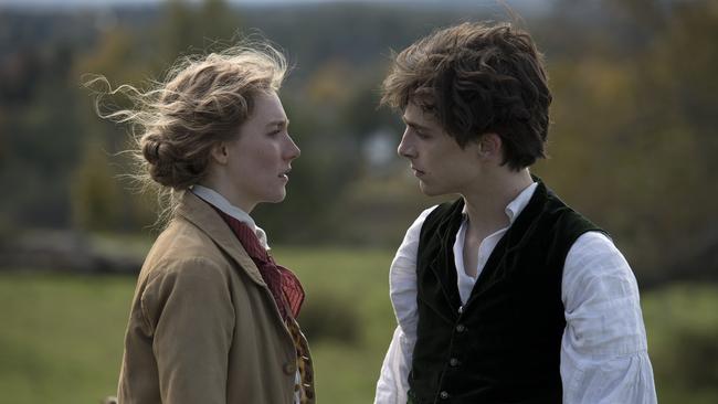 Saoirse Ronan (Jo) and Timothee Chalamet (Laurie) in Little Women.