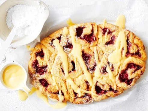 Slow cooker condensed milk and raspberry scrolls.