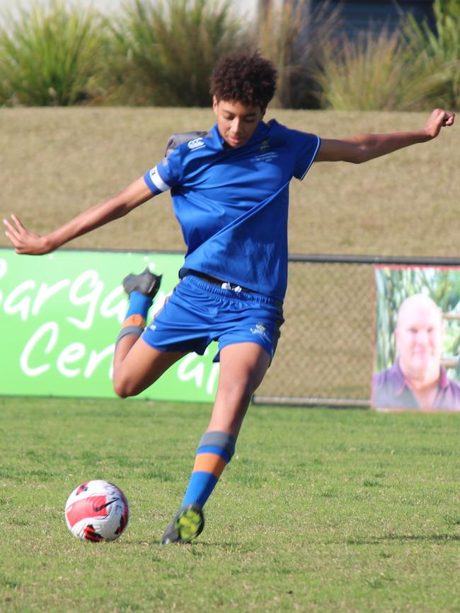 Bill Turner School Football Semifinals: Churchie's Lucas Herrington in action. Photo: Jason Tobin.