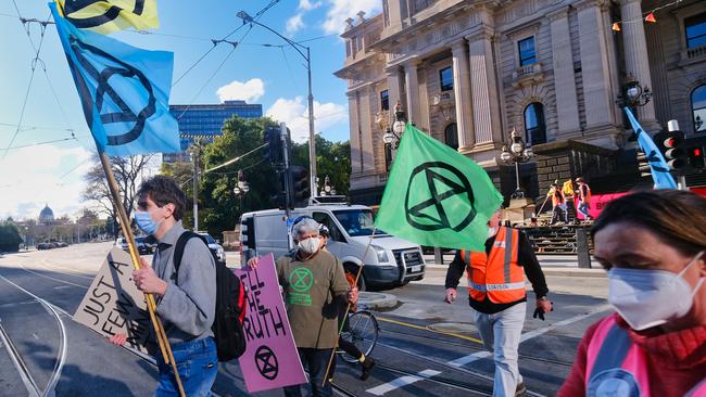 Protesters participate in an Extinction Rebellion rally in Melbourne. Picture: AAP