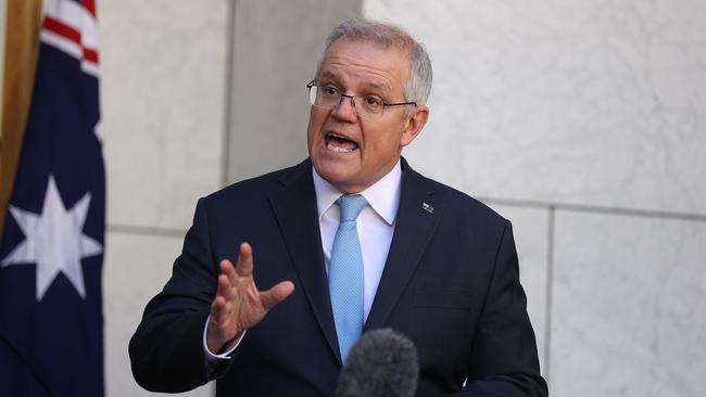 Scott Morrison is seeking to hold the premiers to the national cabinet agreement for restrictions to be eased at vaccination rates of 70 to 80 per cent. Picture: Gary Ramage