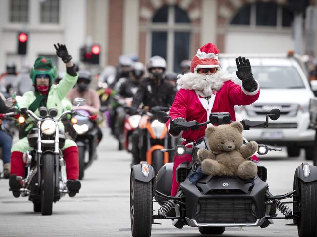 Santa arrive at Macquarie Point in the MRA Toy Run. Picture: CHRIS KIDD