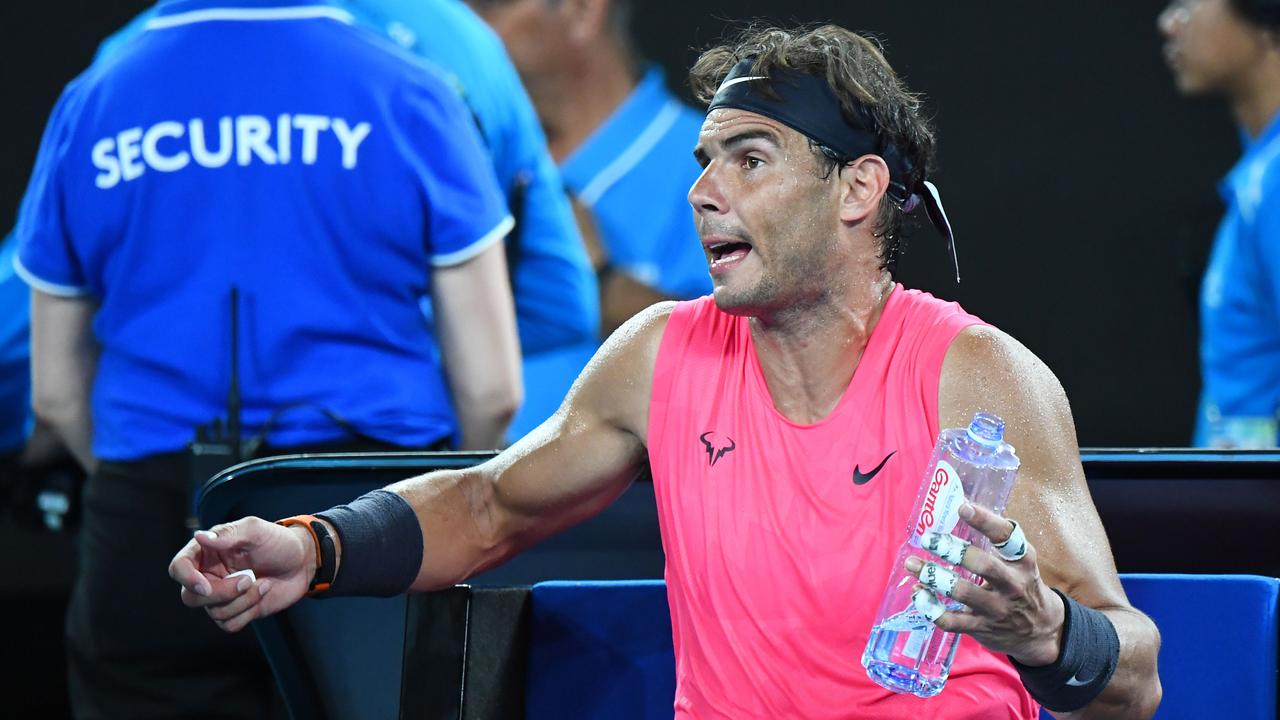 Rafa Nadal argued with the chair umpire during his loss to Dominic Thiem. (Photo by William WEST / AFP)