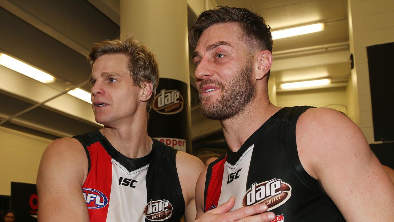Nick Riewoldt and Sam Fisher. Picture: Colleen Petch