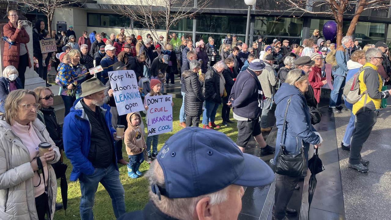 A recent rally at the Geelong West library, opposing the cuts.