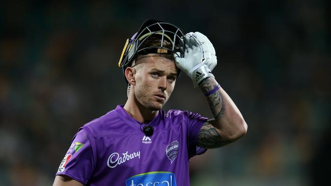 Ben McDermott fumes after being given out lbw. Picture: Jason McCawley/Getty