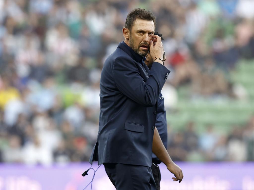 Tony Popovic is shocked after seeing Victory fans storm the pitch during the Melbourne derby at AAMI Park. Picture: Darrian Traynor/Getty Images