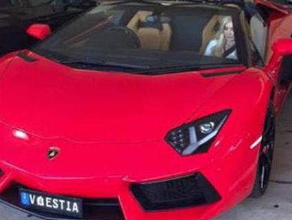 Areti Arvanitis in her husband Peter’s red Lamborghini.