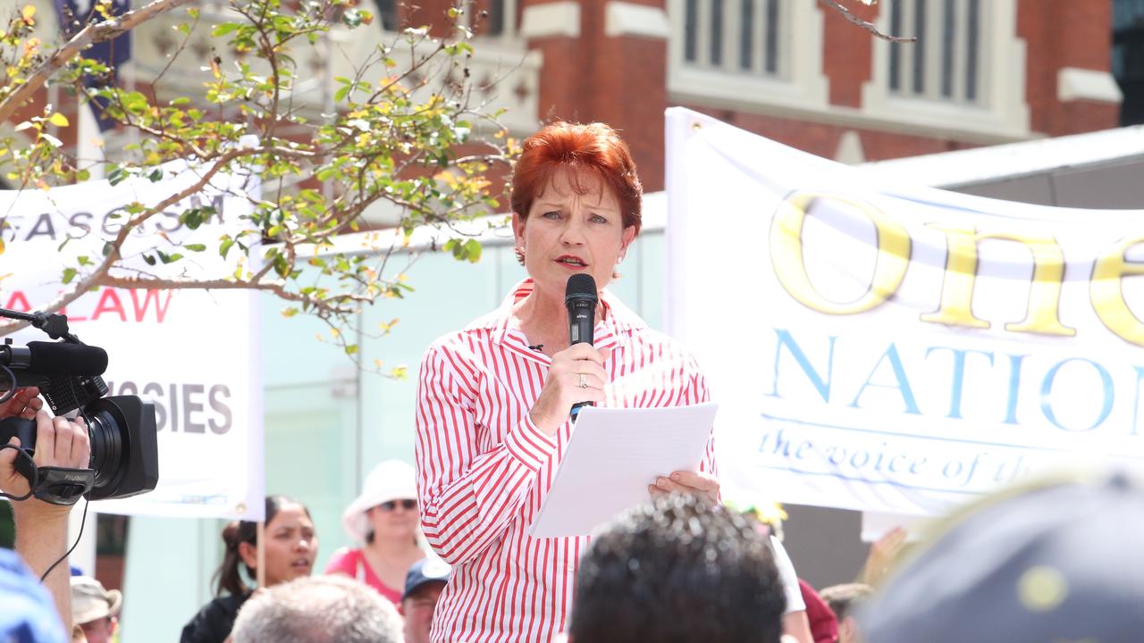 Pauline Hanson at a Reclaim Australia rally in Brisbane’s King George Square in 2015. Picture: Jamie Hanson.