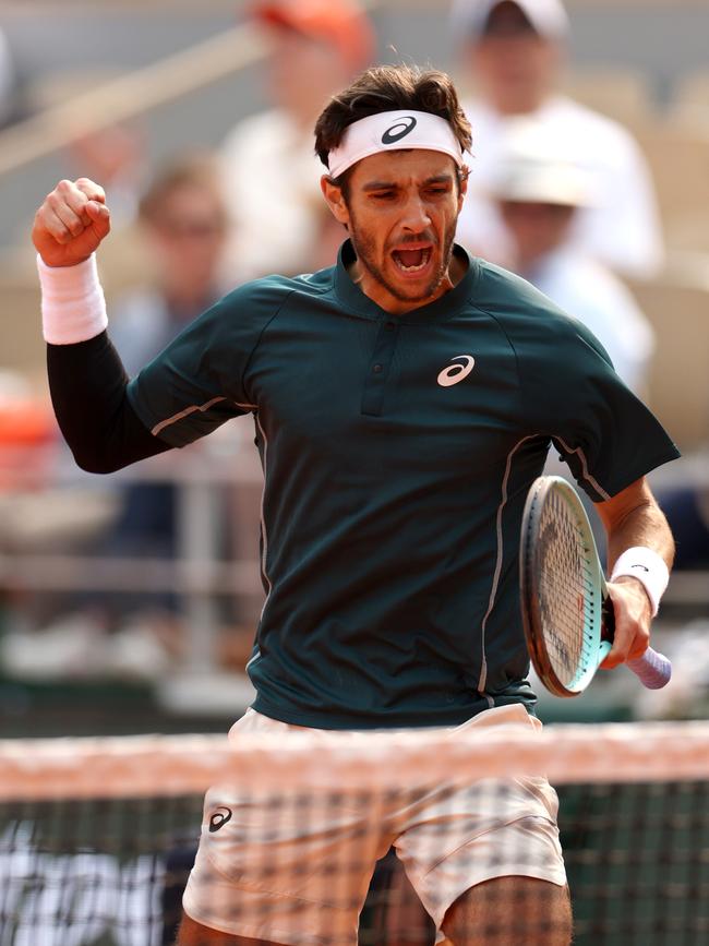 Lorenzo Musetti beat Frances Tiafoe in the French Open quarterfinals. (Photo by Adam Pretty/Getty Images)
