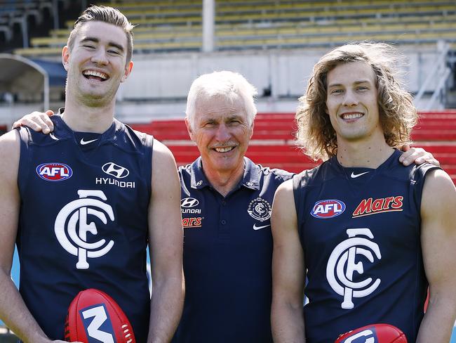 NEW CARLTON PLAYERS left to right Kristian Jacksch Mick Malthouse & Mark Whiley Picture:Wayne Ludbey