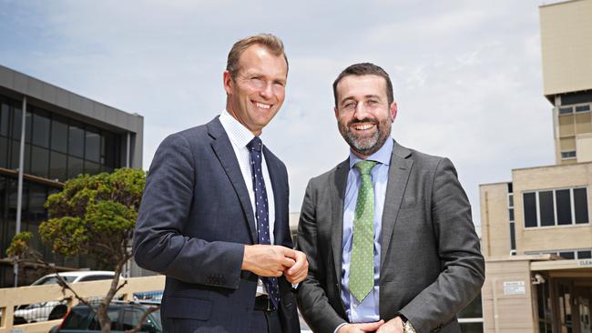 Pittwater MP Rob Stokes and Anthony Manning, project director new health infrastructure at Mona Vale hospital. Picture: Adam Yip.