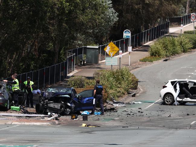 Scene of a fatal crash at the intersection of Castle Hill Drive and Dohles Rocks road at Murrumba Downs on Thursday. Picture Lachie Millard