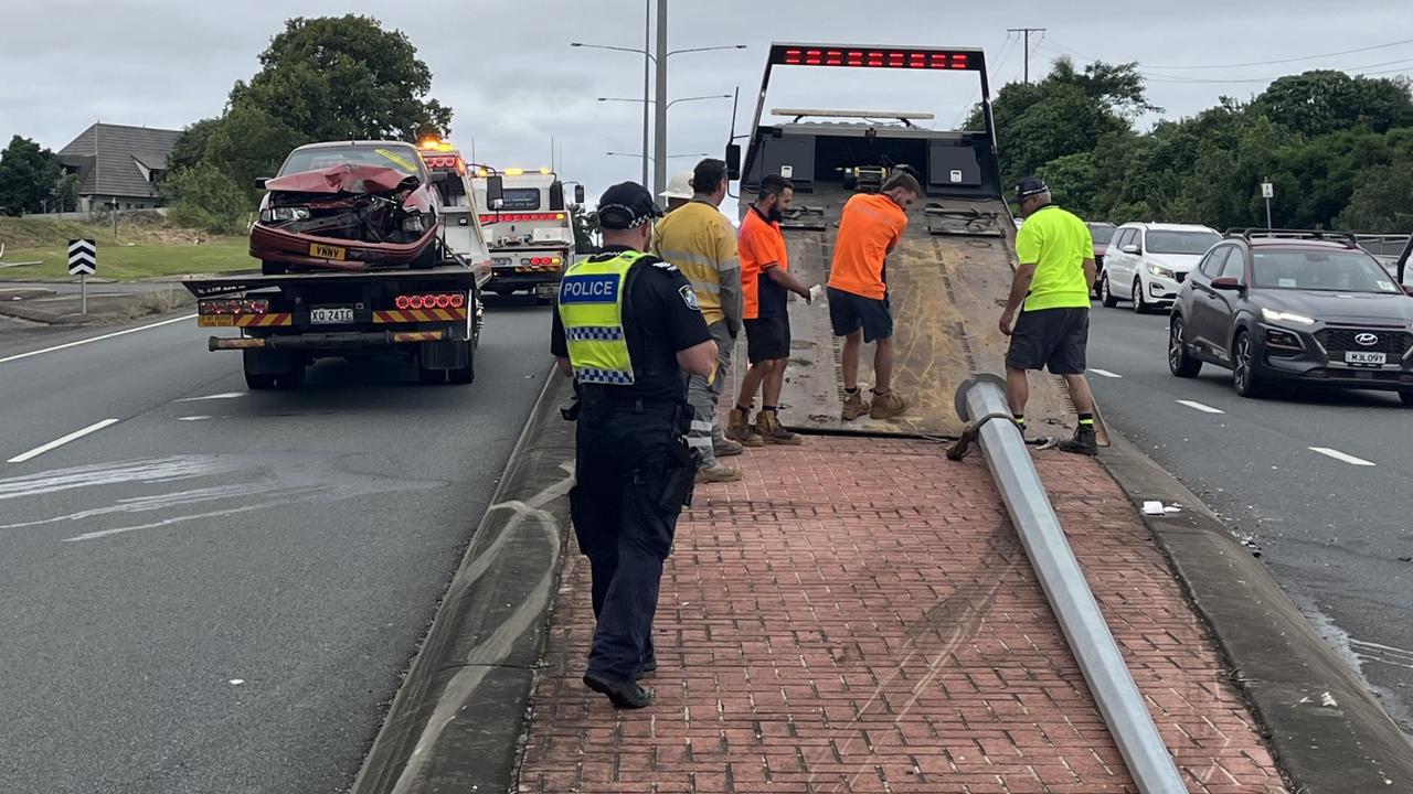 Light pole crash blocks crucial Mackay street