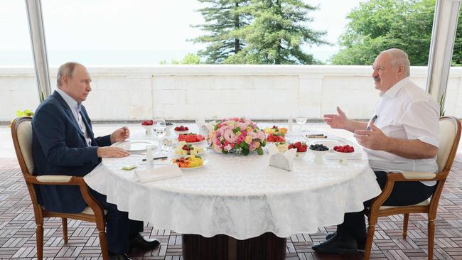 Vladimir Putin meets with Belarus president Alexander Lukashenko in Sochi. Picture: AFP.