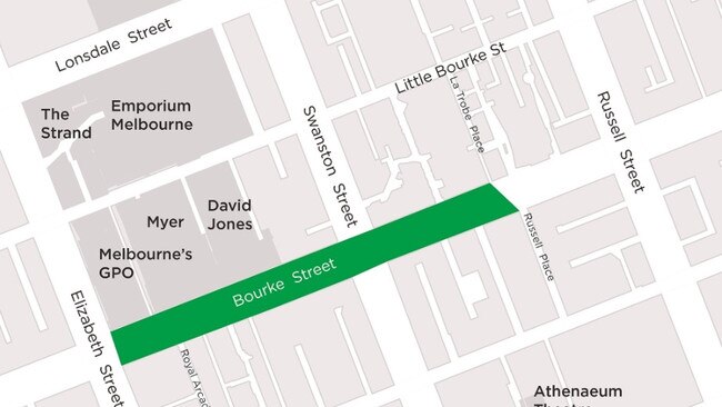 Proposed smoke-free around Bourke Street Mall. Picture: City of Melbourne