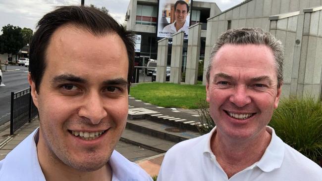 Liberal MP and current member for Hartley, Vincent Tarzia, with federal Liberal MP Christopher Pyne.