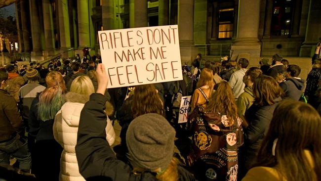 “To have semi-automatic rifles parading through the streets, we think it sends a message of intimidation.” - protest organiser Tom Gilchrist. Picture: Naomi Jellicoe