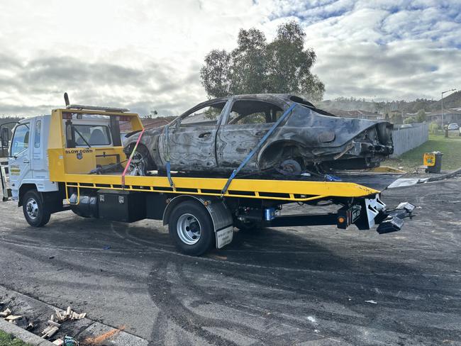 A burnt out car at Clarendon Vale. Image: Simon McGuire.