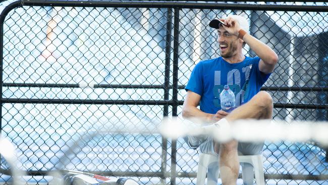 Queensland Tennis Star John Millman back training at the Queensland Tennis Centre after the Covid-19 restrictions were eased. Photo Lachie Millard