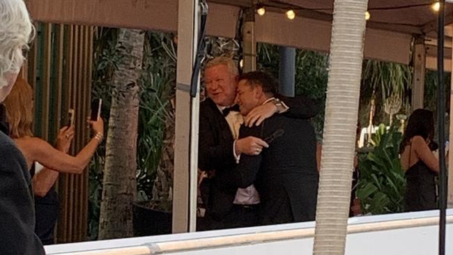 Scotty Cam greets Karl Stefanovic as they arrive at the 2019 TV Week Logies. Photo: Emily Halloran