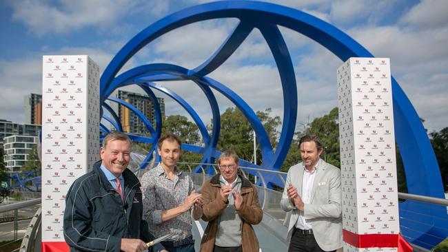 Left to right: Landcom CEO John Brogden, Arup structural engineer <span style="font-family: Merriweather, Georgia, &#34;Times New Roman&#34;, Times, serif; font-size: 11pt;">Xavier Nuttal, KI Studios architect </span> <span style="font-family: Merriweather, Georgia, &#34;Times New Roman&#34;, Times, serif; font-size: 11pt;">Miguel Wusterman, Landcom’s development director Greg Betts</span> <span style="font-family: Merriweather, Georgia, &#34;Times New Roman&#34;, Times, serif; font-size: 11pt;">. Picture: Supplied</span>