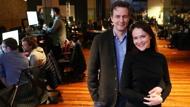 Culture Amp CEO and co-founder Didier Elzinga, with his wife Greta Bradman, in the Culture Amp Richmond office. Picture: Aaron Francis/The Australian