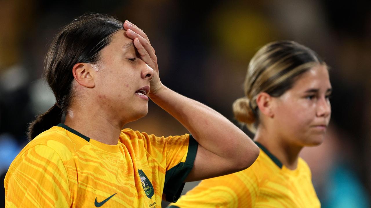 Australia's Sam Kerr (L) will miss the start of the Matildas’ World Cup campaign. Picture: Getty