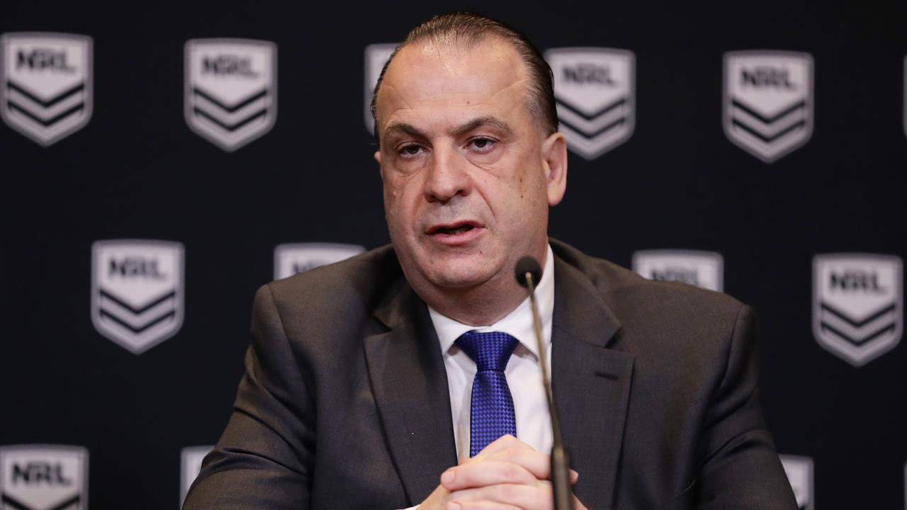 SYDNEY, AUSTRALIA - SEPTEMBER 03: Australian Rugby League Commission Chairman Peter V'landys speaks to the media during a NRL press conference at Rugby League Central on September 03, 2020 in Sydney, Australia. (Photo by Mark Metcalfe/Getty Images)