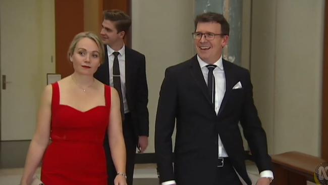 Alan Tudge at the 2017 Midwinter Ball in Canberra with Rachelle Miller, an adviser who he was having an affair with.