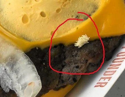 SIDE OF FLIES: Possible fly eggs found in a McDonald's burger. Picture: Callum Wentriro