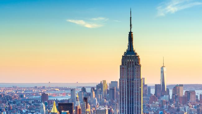 New York City Aerial Skyline at Dusk, USA