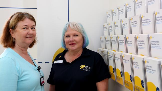 Blacktown Hospital volunteers’ manager Janice Low and Rosemary Smith near some information booklets they hand out.