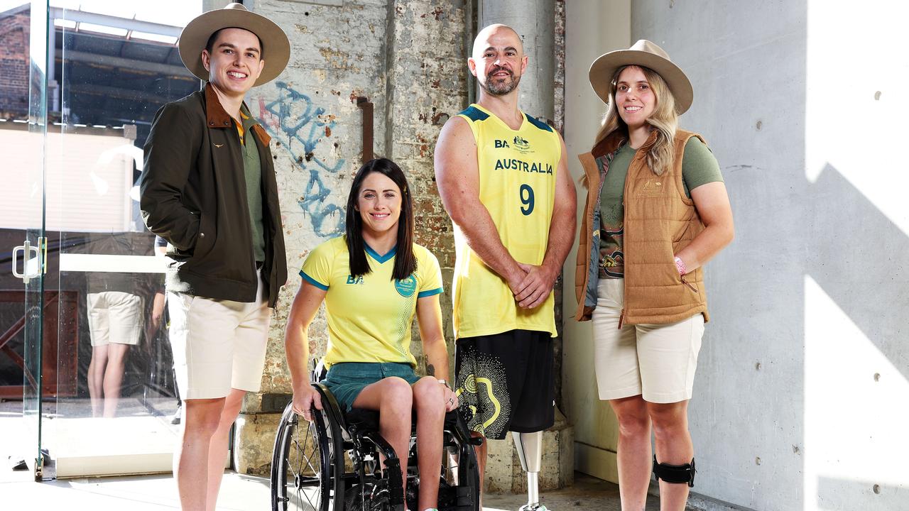 Paralympic athletes (L-R) Gordon Allen (Cycling), Lauren Parker (Triathlete), Tristan Knowles (Wheelchair Basketball) and Amanda Reid (Cycling). Picture: Tim Hunter