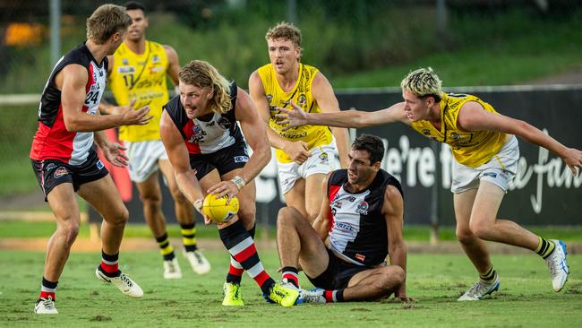 Wyatt Ryan as Southern Districts took on the Nightcliff Tigers in the 2024-25 NTFL men's semi-final. Picture: Pema Tamang Pakhrin
