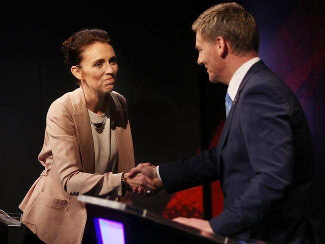 Jacinda Ardern and Mr English at a leaders debate during the election campaign.