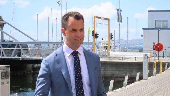 Labor's Josh Willie speaks to the media on the Hobart waterfront on Tuesday, January 21, 2025.