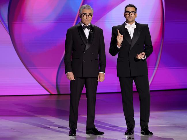 Eugene Levy and Dan Levy open the Emmy Awards. Picture: Getty Images