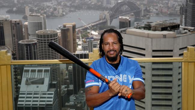 SYDNEY, AUSTRALIA - DECEMBER 02: Manny Ramirez of the Sydney Blue Sox poses on the Sydney Tower Eye SKYWALK  on December 02, 2020 in Sydney, Australia. (Photo by Don Arnold/WireImage)