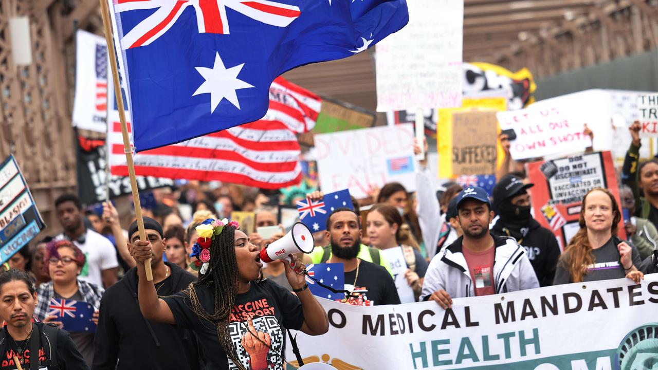 People march as they protest against NYC's coronavirus vaccine mandate. Picture: Michael M. Santiago/Getty Images/AFP