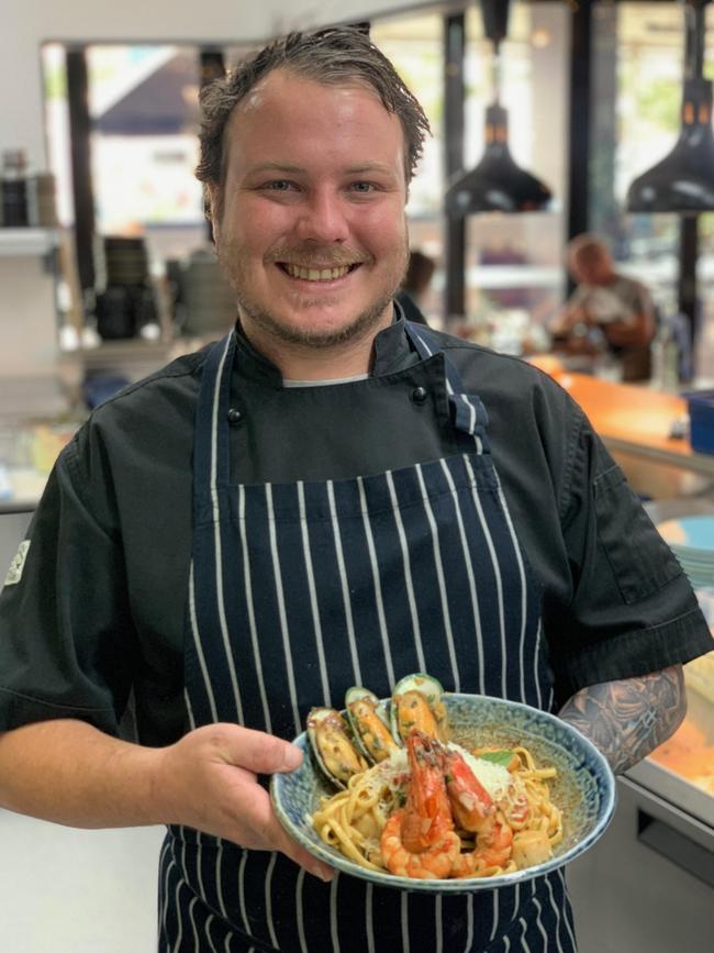 Head chef Brock Clapin with chilli seafood linguine