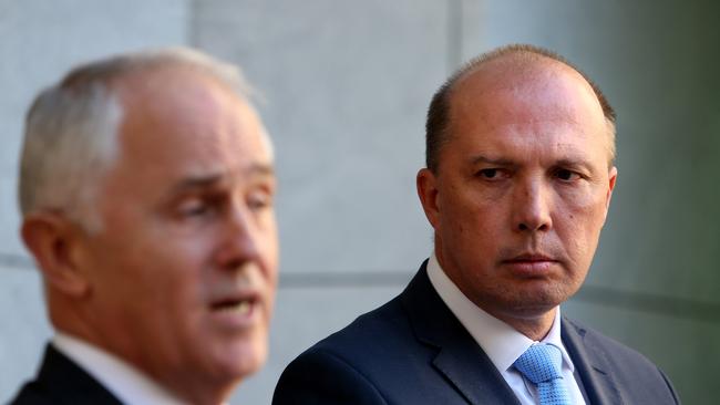 PM Malcolm Turnbull and Minister for Immigration and Border Protection Peter Dutton announce the 457 visa changes yesterday. Picture Kym Smith