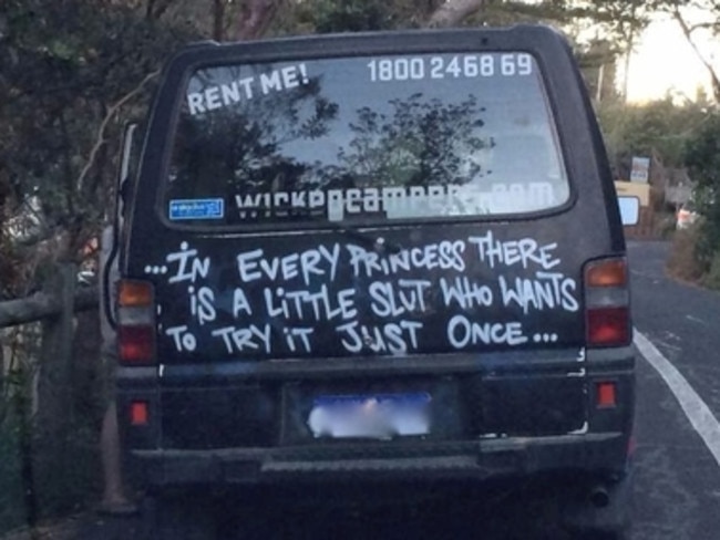 The offending slogan on a Wicked campervan.