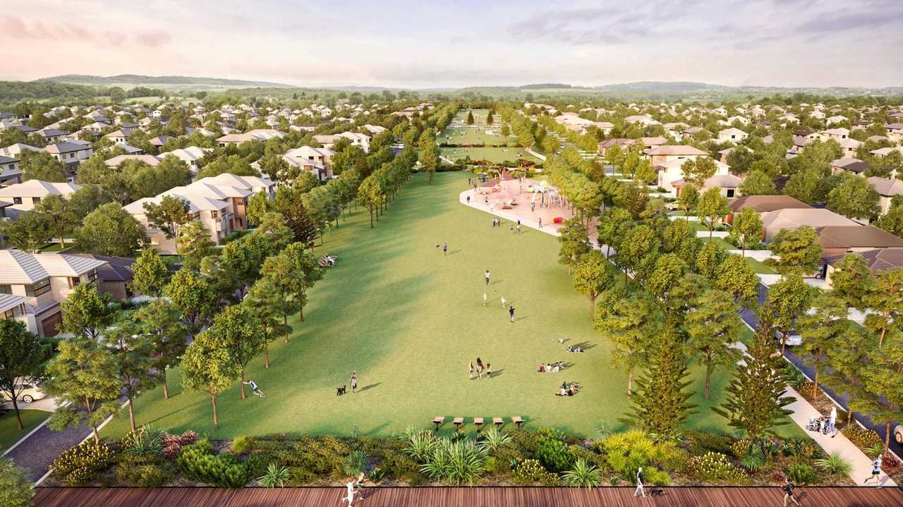 VISION: An artist's impression of the Palmview development 'Harmony' and its linear park. Picture: Contributed