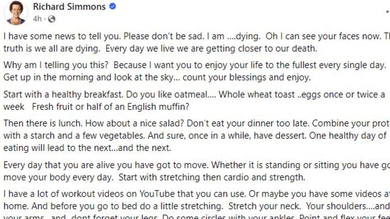 Simmons said he was ‘dying’ in his initial Facebook post.