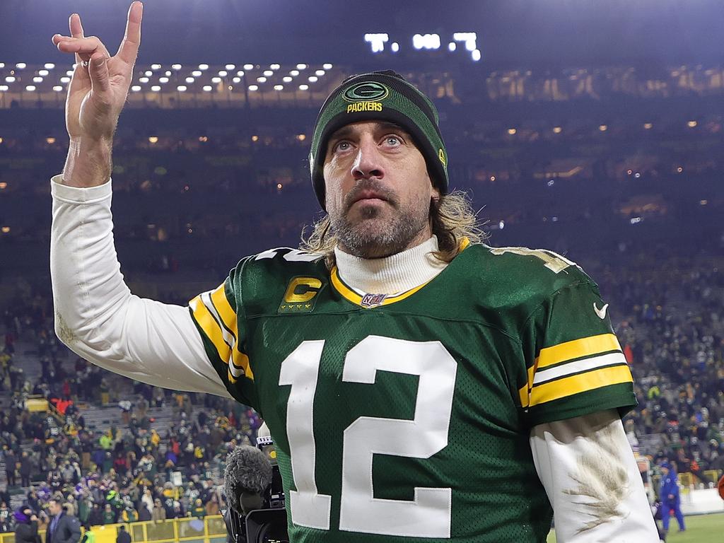 Packers quarterback Aaron Rodgers acknowledges the crowd after a 37-10 victory over the Vikings on Jan. 2. Picture: Stacey Revere/Getty Images
