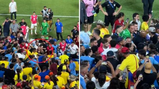 Uruguay players fight Colombian fans