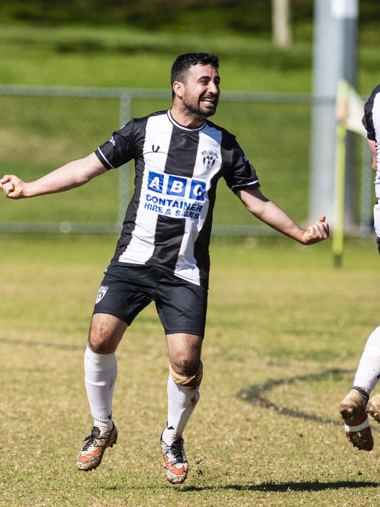 Tahsin Hussein of Willowburn celebrates a goal against West Wanderers in U23 men FQ Darling Downs Presidents Cup football at West Wanderers, Sunday, July 24, 2022. Picture: Kevin Farmer