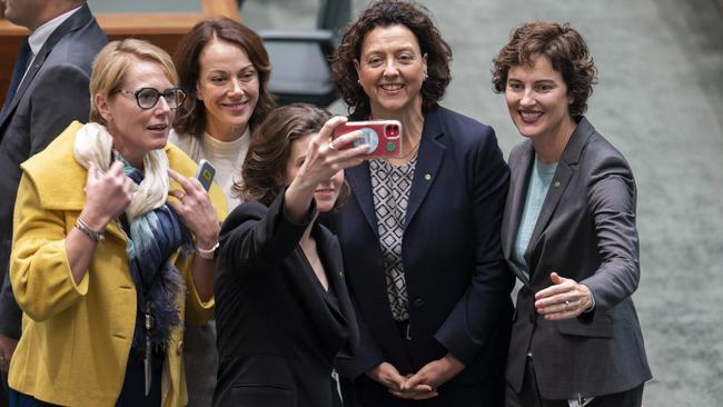 Independent MP's Zoe Daniel, Sohpie Scamps, Allegra Spender, Monique Ryan, Kate Chaney pose for a photograph at Parliament House, Canberra. Picture: NCA NewsWire / Martin Ollman